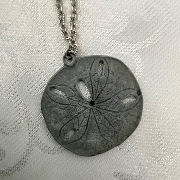 Hand-Polished Metal Sand Dollar Necklace Pewter - Picture 4 of 6